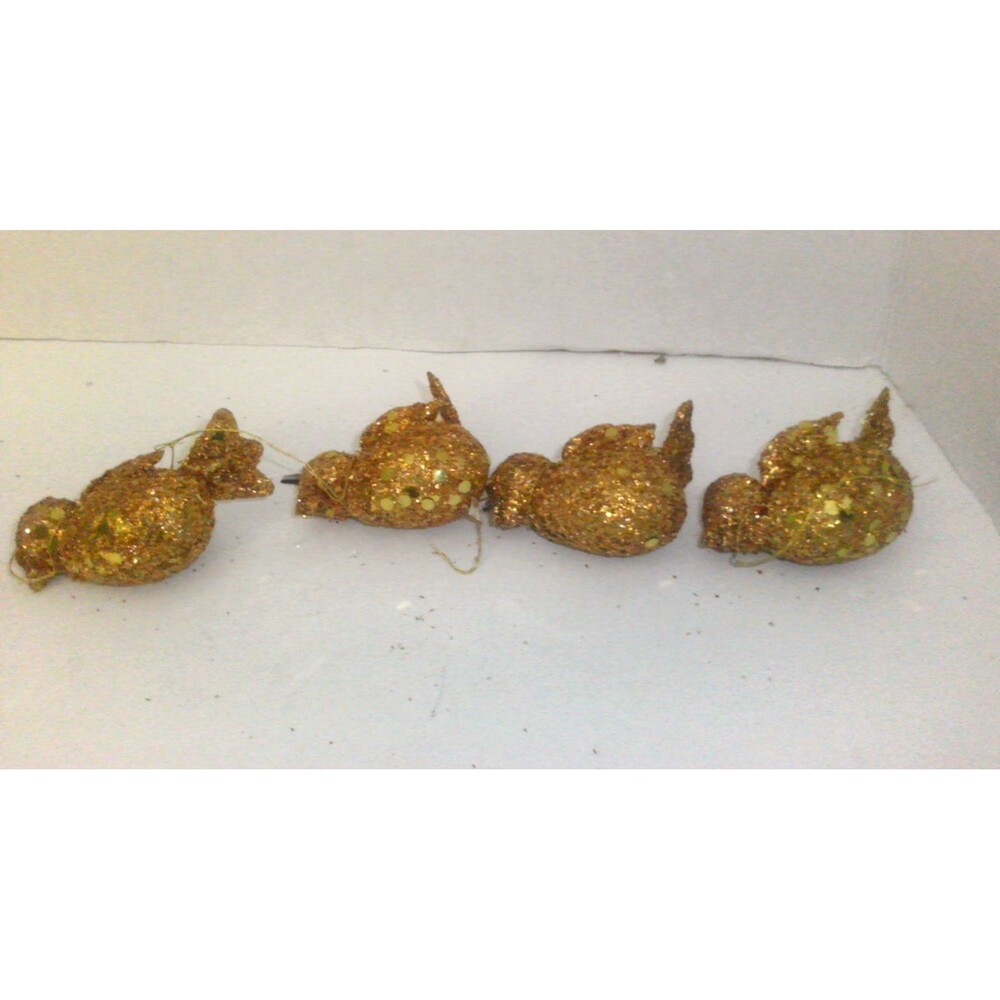 1960's Gold Glitter Sparkles Plastic Bird Christmas Ornament Set 4